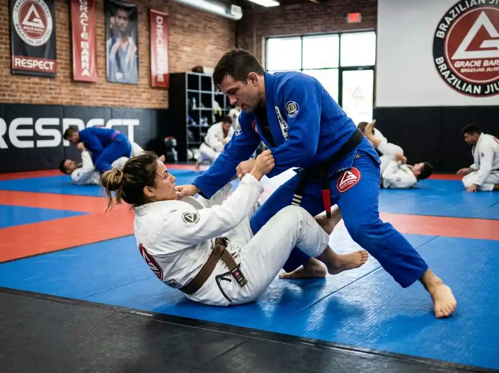 Atletas de Jiu-Jitsu em combate técnico no tatame